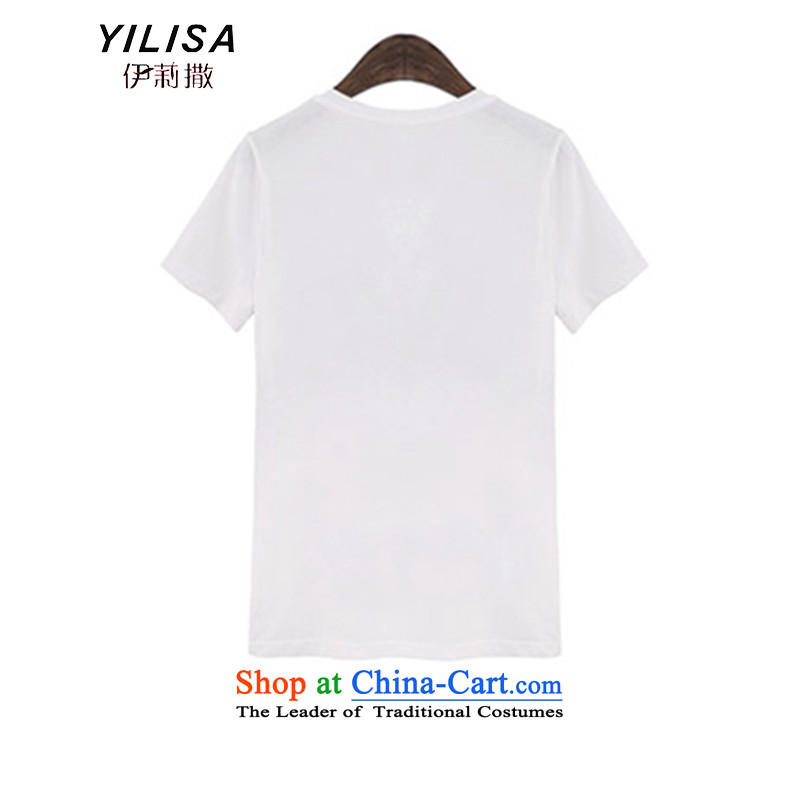 The new maximum code YILISA2015 blouses thick slice on Pearl nail sister dolls and cartoon stamp short-sleeved T-shirt, forming the Netherlands K880 female white XXL, Elizabeth (YILISA sub-shopping on the Internet has been pressed.)