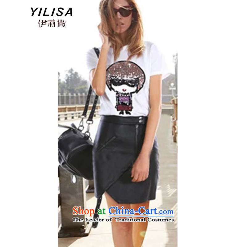 The new maximum code YILISA2015 blouses thick slice on Pearl nail sister dolls and cartoon stamp short-sleeved T-shirt, forming the Netherlands K880 female white XXL, Elizabeth (YILISA sub-shopping on the Internet has been pressed.)