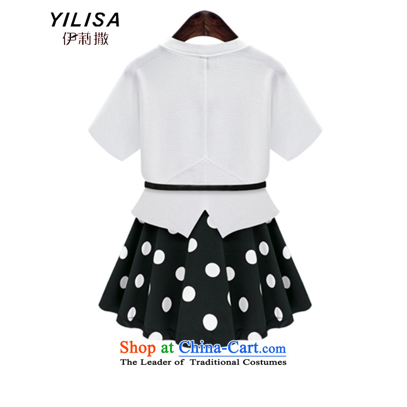 Europe and the Fat MM maximum YILISA Code women's summer new elastic waist video 200 catties thin waves point short skirt short-sleeved T-shirt solid color kit K888 two white sash 4XL, addition Elizabeth (YILISA sub-shopping on the Internet has been press