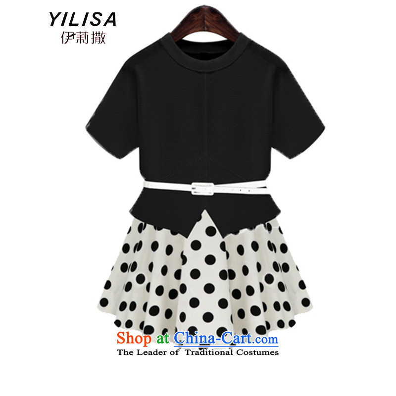 Europe and the Fat MM maximum YILISA Code women's summer new elastic waist video 200 catties thin waves point short skirt short-sleeved T-shirt solid color kit K888 two white sash 4XL, addition Elizabeth (YILISA sub-shopping on the Internet has been press
