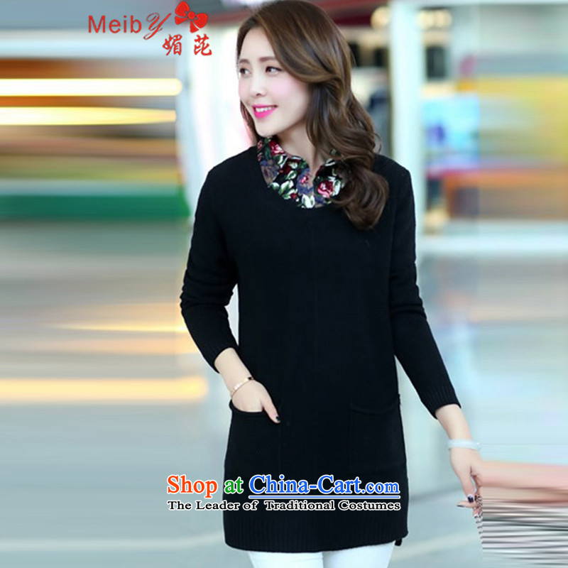 Maximum number of women to intensify the autumn and winter new stylish women Korean shirt collar workers in long leave two pieces of knitted shirt, forming the hedging long-sleeved sweater 10 952 Black XXL,. Of (meiby) , , , shopping on the Internet