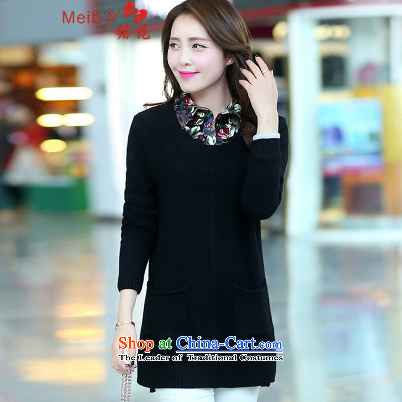 Maximum number of women to intensify the autumn and winter new stylish women Korean shirt collar workers in long leave two pieces of knitted shirt, forming the hedging long-sleeved sweater 10 952 Black XXL,. Of (meiby) , , , shopping on the Internet