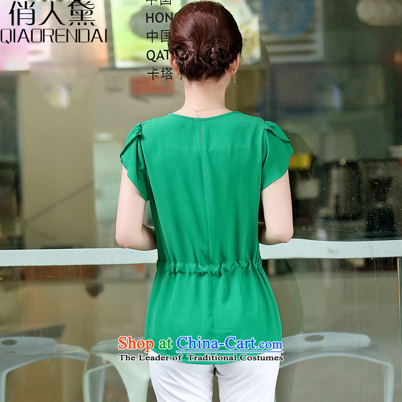 For the people by 2015 a new summer of Doi Korean female xl loose short-sleeved thick MM round-neck collar chiffon shirt girl who is Diana 2XL, GREEN (QIAORENDAI) , , , shopping on the Internet