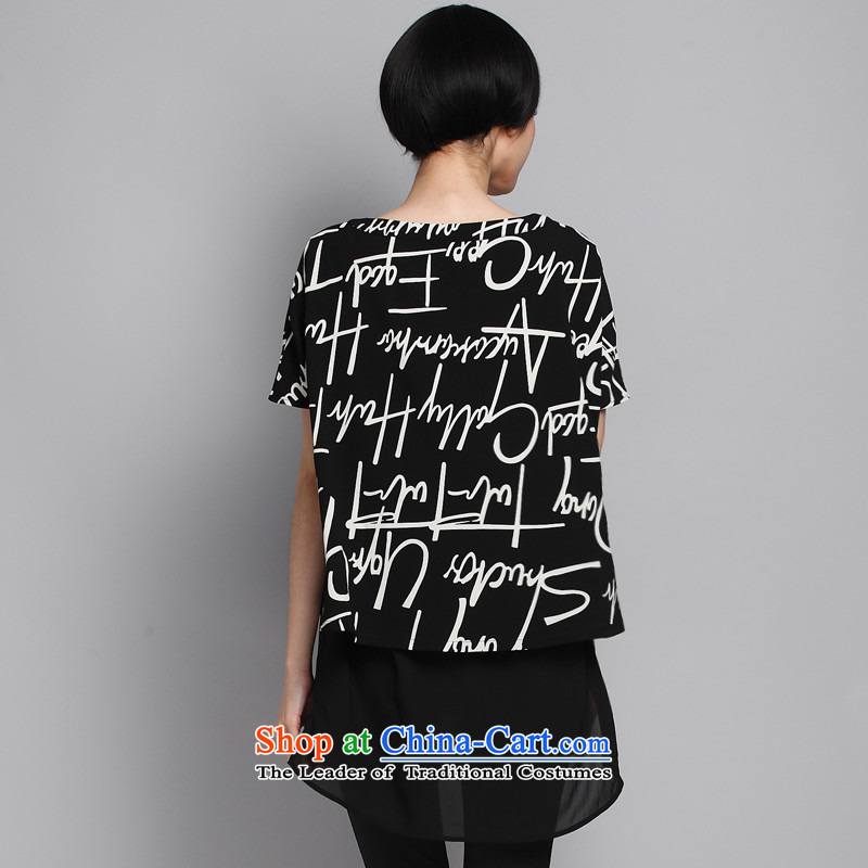 Improving access of summer Korean new people to thick xl female thick mm stylish shirt loose stamp leave letters two T-shirts 1358 Black Large Code 145 around 922.747, XXL improving access (MUFUNA) , , , shopping on the Internet