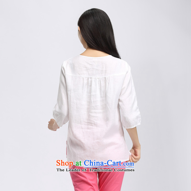 The representative of the water code version of large Korean women 2015 summer in New mm thick cotton linen long-sleeved T-shirt, white water by S15XK4503 XXL, SHUIMIAO (shopping on the Internet has been pressed.)