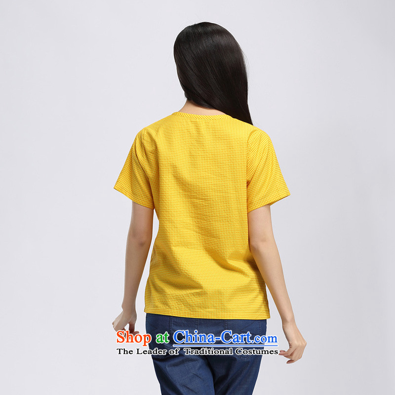 The 2015 summer new Korean version of large numbers of ladies thick mm loose video thin checked short-sleeved T-shirt S15XK4953 girl Huang orange, L, Water Authority (SHUIMIAO) , , , shopping on the Internet