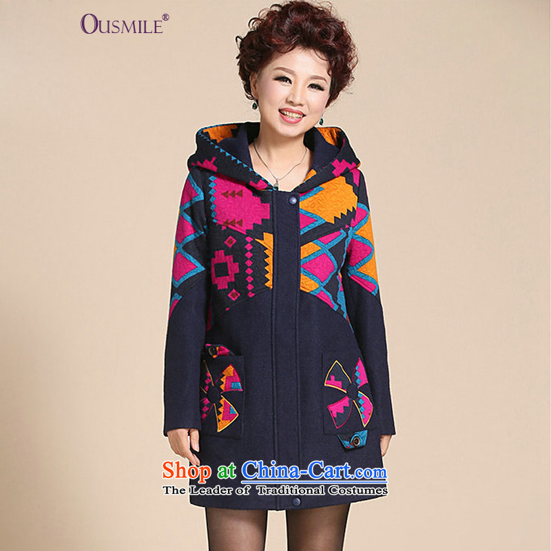 In the number of older women's ousmile Fall_Winter Collections of new products with mother? In gross jacket long large female windbreakerTianjin tianjin blueXL