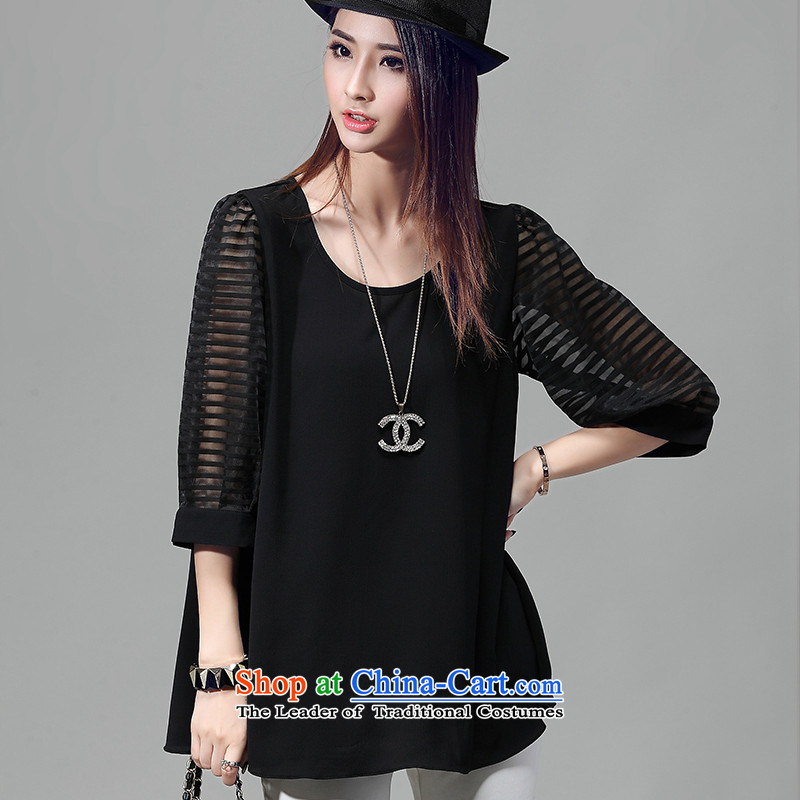 Rui Mei to  2015 to increase the number of women in the Korean version of the new load autumn) thick mm video thin gauze stitching in Loose Cuff T shirt 5013 female black T-shirt , US-XXXXL, RIUMILVE) , , , shopping on the Internet