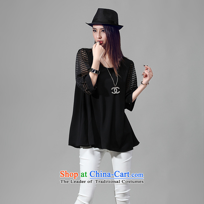 Rui Mei to  2015 to increase the number of women in the Korean version of the new load autumn) thick mm video thin gauze stitching in Loose Cuff T shirt 5013 female black T-shirt , US-XXXXL, RIUMILVE) , , , shopping on the Internet