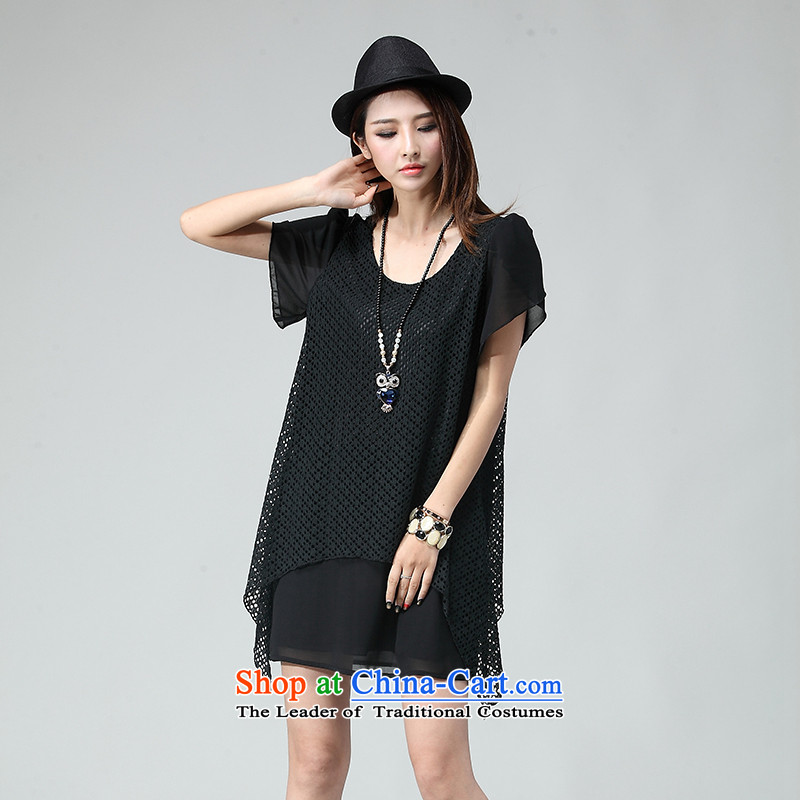 Rui Mei to larger female thick mm thin Summer 2015 Sau San video new to intensify the engraving grid chiffon short-sleeved dresses W2036 XXXL, Rui Mei be black (RIUMILVE) , , , shopping on the Internet