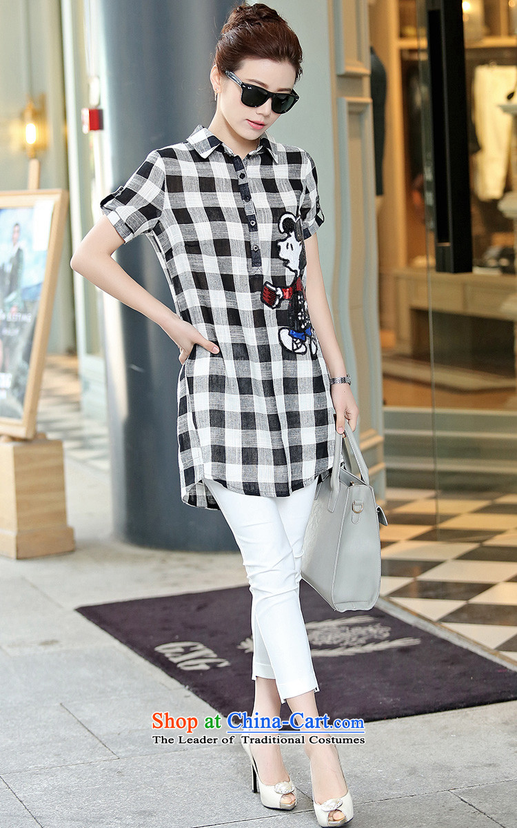 The 2015 summer of sin also new larger female Korean Sau San graffiti cartoon black and white cotton linen checkered shirt female M picture, prices, brand platters! The elections are supplied in the national character of distribution, so action, buy now enjoy more preferential! As soon as possible.