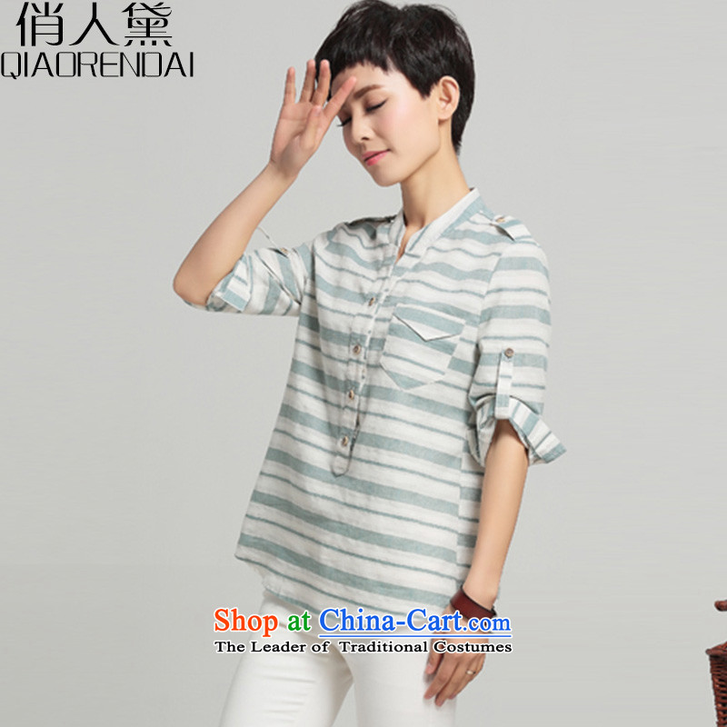 For the Korean People Doi larger women 2015 Summer new liberal video thin shirt female short-sleeved T-shirt and green tartan leisure small white strip to persons (including 2XL, QIAORENDAI) , , , shopping on the Internet
