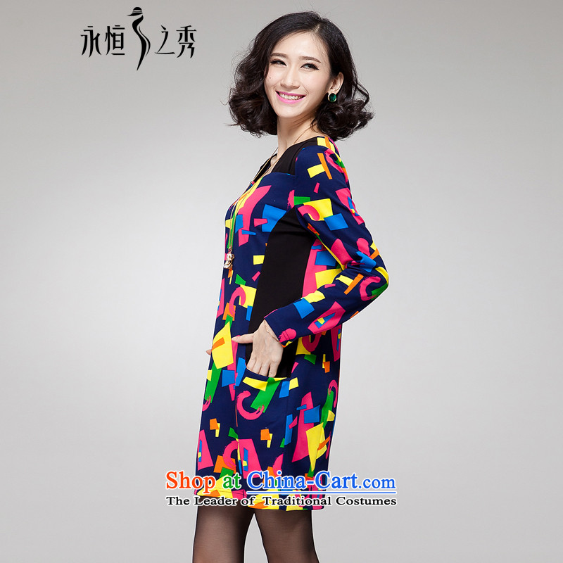 The Eternal Yuexiu Code women's dresses thick sister 2015 Autumn replacing the new graphics thin Korean people thick Version Stamp to color xl dresses map color 4XL, eternal Soo , , , shopping on the Internet