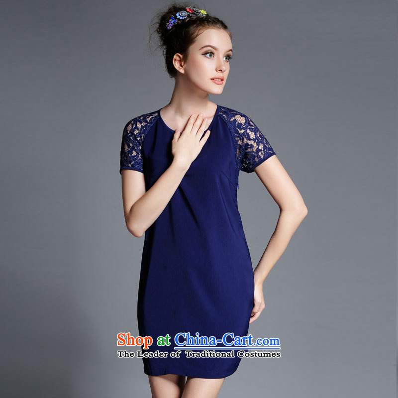 Improving access three big code women 2015 Summer new thick mm200 catty video thin to xl dresses embroidery lace forming the skirt 1880 large blue code XXL, MUFUNA improving access () , , , shopping on the Internet