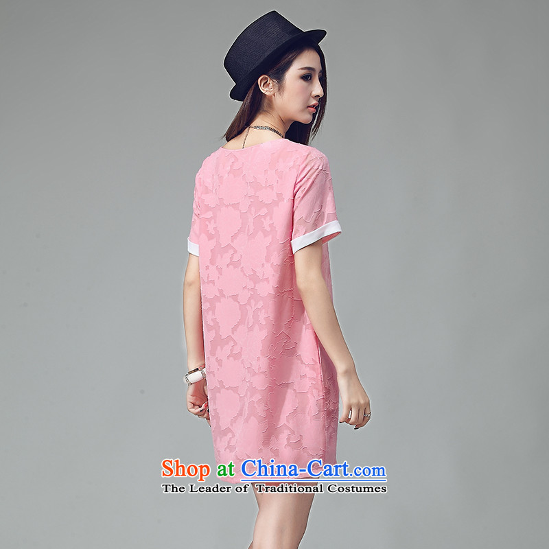 Rui Mei to larger female thick mm Summer 2015 Sau San new to intensify the loose video thin elegant jacquard short-sleeved dresses W2031 pink XXL, Rui Mei-RIUMILVE) , , , shopping on the Internet