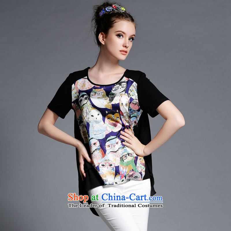 Improving access three big code women 2015 Summer new fat mm owl animals stamp shirt dovetail with short sleeve loose Sau San T-shirt 1868 Black Large code around 922.747 125 XL, improving access (MUFUNA) , , , shopping on the Internet