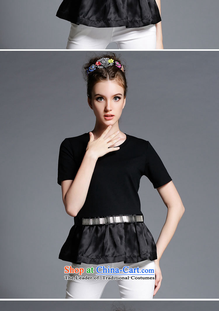 Improving access of 2015 Summer new xl female thick mm loose round-neck collar stitching OSCE root A yarn black short-sleeved T-shirt female black XL Photo 1895 T-shirt, prices, brand platters! The elections are supplied in the national character of distribution, so action, buy now enjoy more preferential! As soon as possible.