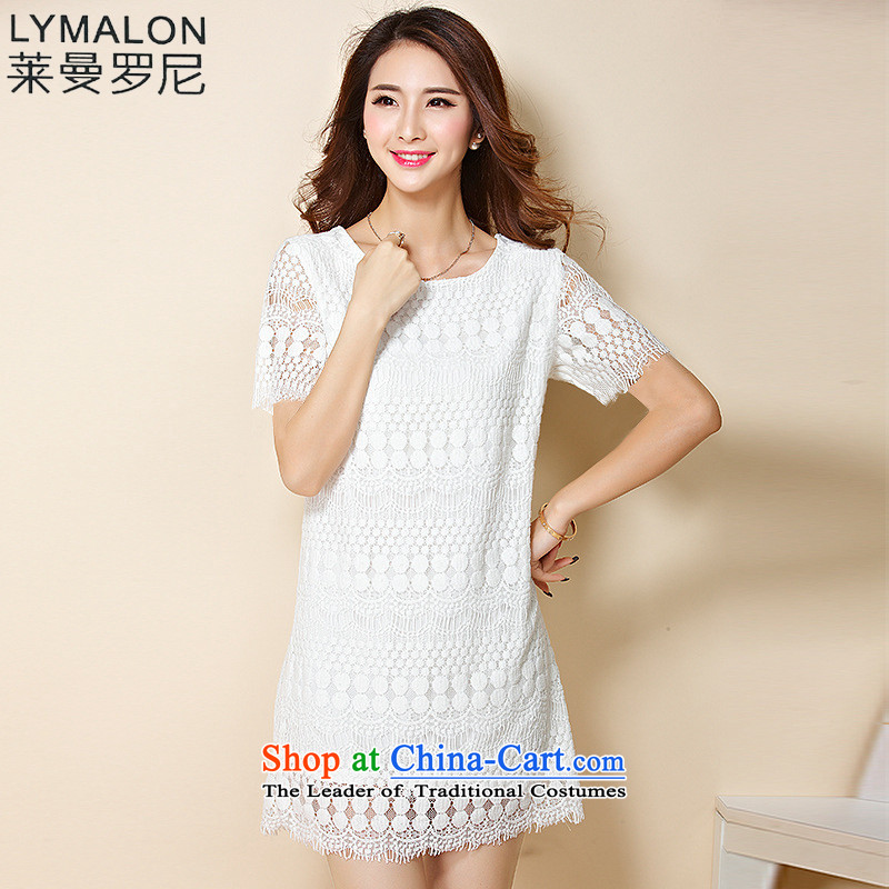 The lymalon Lehmann 2015 Summer new larger female graphics thin loose solid color kit and lace false second garment 66004 white L