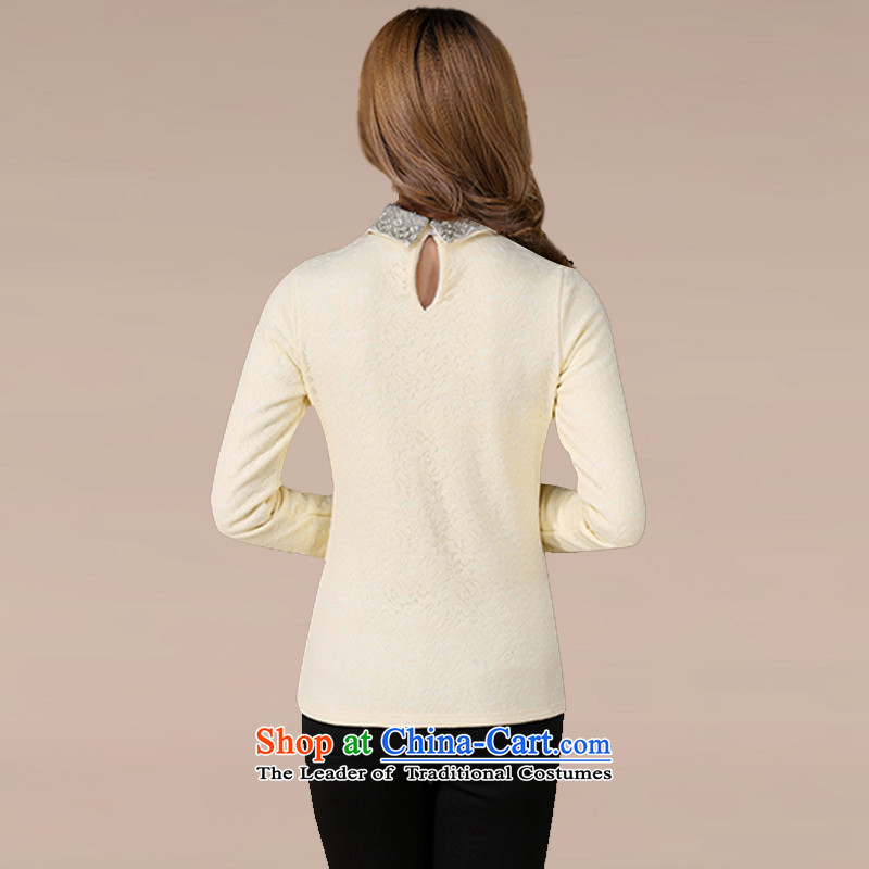 The interpolator auspicious 2015 XL female autumn and winter new mm thick video thin thick plus forming the lint-free t-shirt Sau San lapel lace shirt Y1066 apricot 3XL, shirt giggling auspicious shopping on the Internet has been pressed.