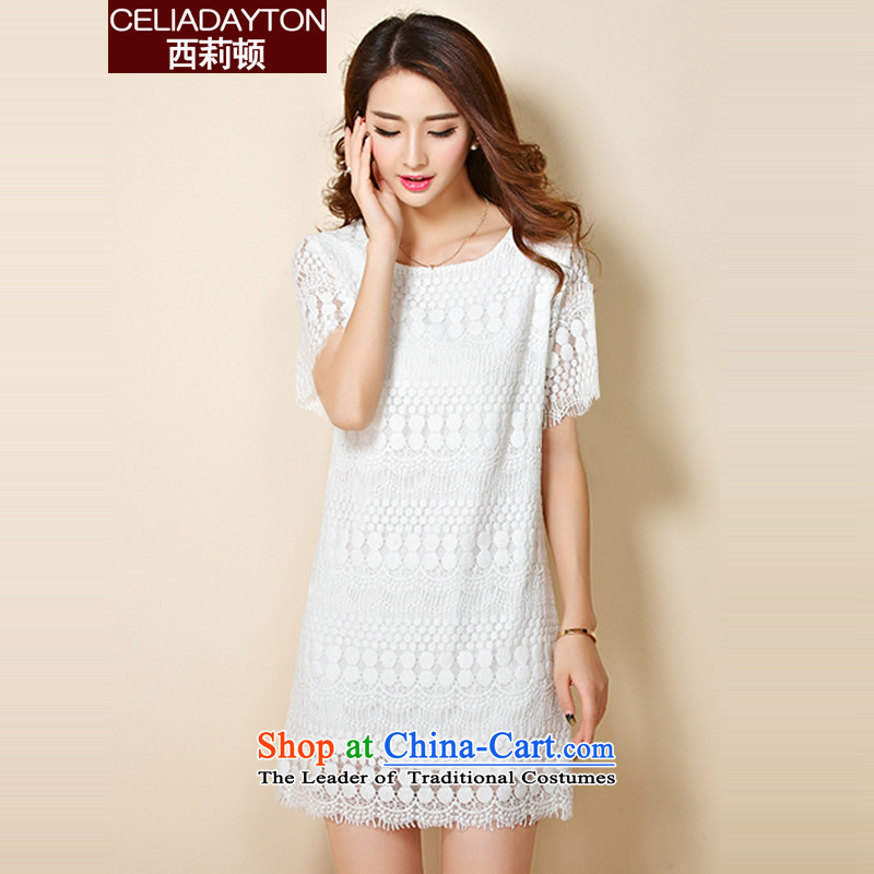Szili Clinton chiffon lace dresses Summer 2015 mm thick new to xl relaxd temperament short-sleeved dresses thick Mei gentlewoman even turning short skirt skirts White XL, Cecilia Medina Quiroga (celia dayton , , , shopping on the Internet