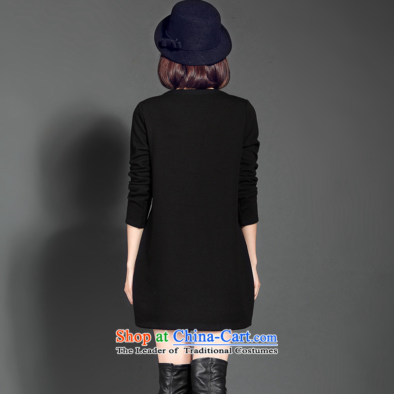 Morning to 2015 autumn and winter new larger female plus lint-free thick long-sleeved dresses thick MM Sleek and versatile 3D pattern long sweater island lint-free dresses black 2XL recommendations 130-140, morning to , , , shopping on the Internet