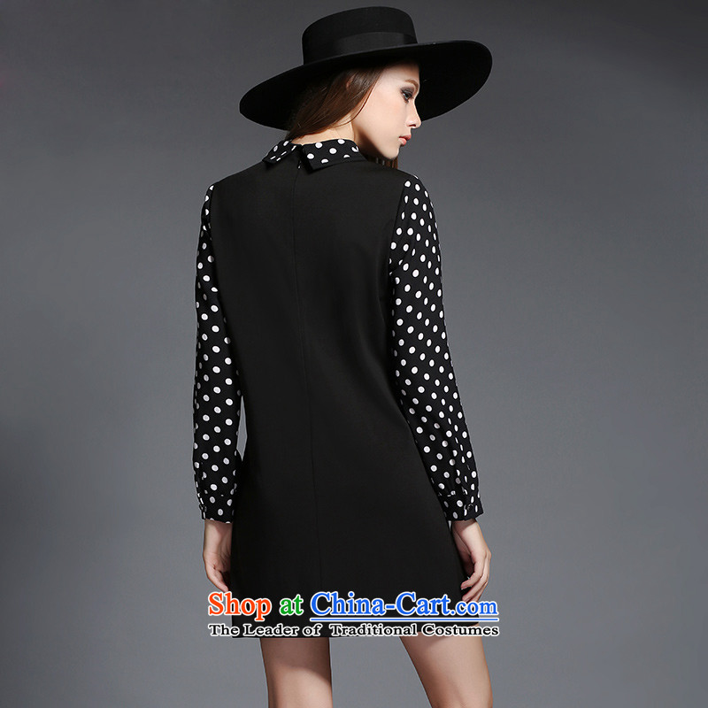 Improving access to the increase in women's code 2015 Fall/Winter Collections thick mm wave point lapel Sau San video thin solid long-sleeved dresses E2533 black 4XL, MUFUNA improving access () , , , shopping on the Internet