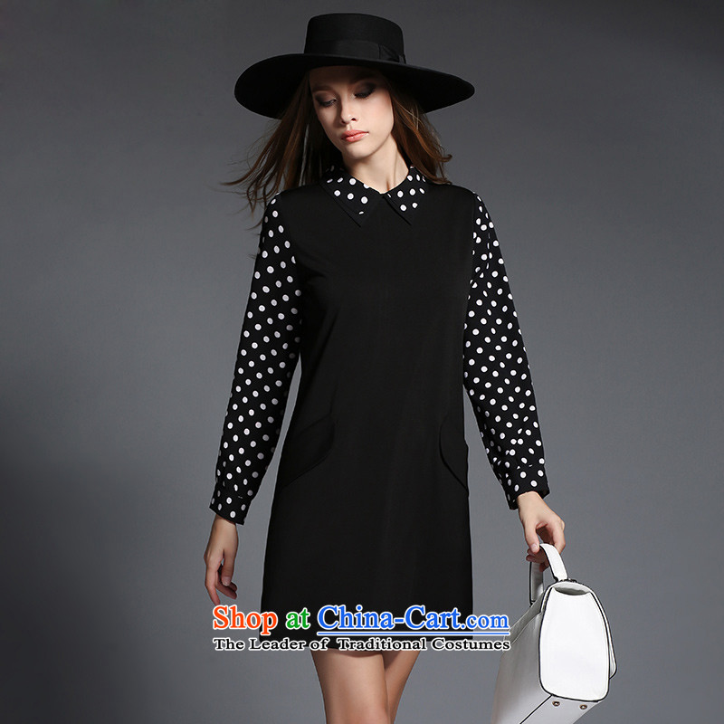 Improving access to the increase in women's code 2015 Fall/Winter Collections thick mm wave point lapel Sau San video thin solid long-sleeved dresses E2533 black 4XL, MUFUNA improving access () , , , shopping on the Internet