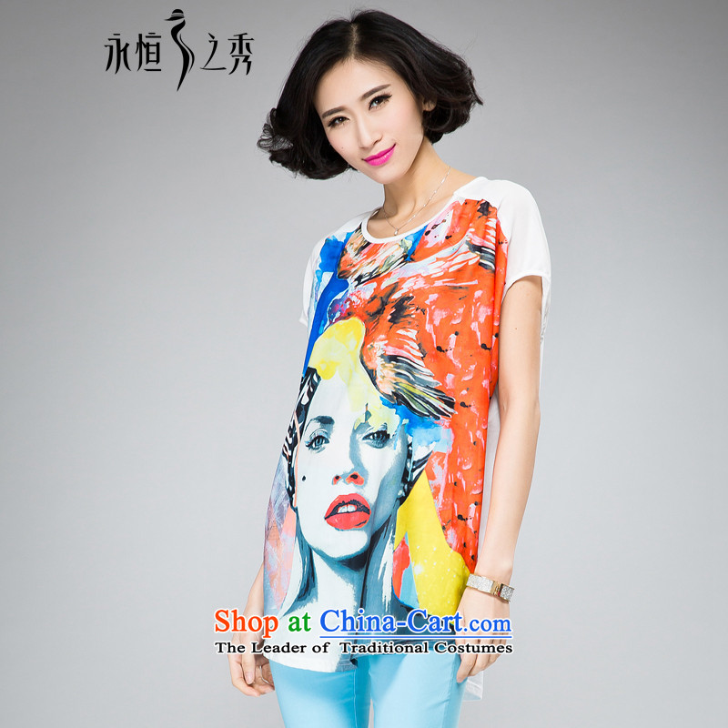 The spring and summer of 2015 mm thick large new women's stylish and classy Western Digital Printing loose video thin short-sleeved T-shirt map color 2XL, eternal Soo , , , shopping on the Internet