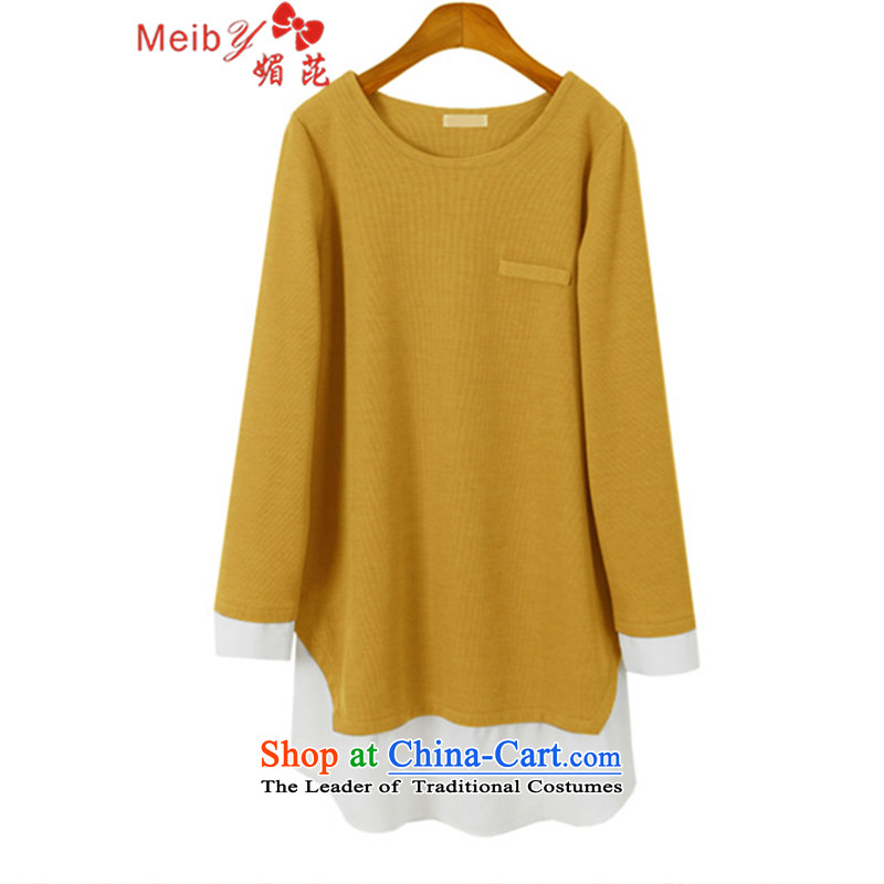Sleek and versatile autumn meiby load to increase women's code thick mm large new Korean loose video thin leave two long-sleeved T-shirt dresses 6325 4XL, turmeric yellow of (meiby) , , , shopping on the Internet