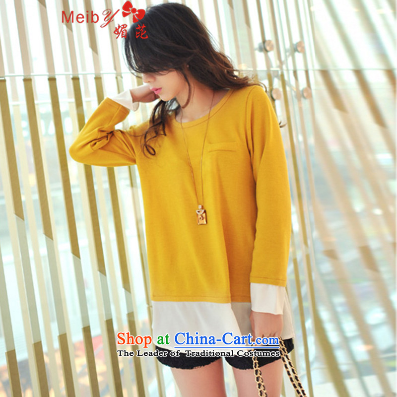 Sleek and versatile autumn meiby load to increase women's code thick mm large new Korean loose video thin leave two long-sleeved T-shirt dresses 6325 4XL, turmeric yellow of (meiby) , , , shopping on the Internet