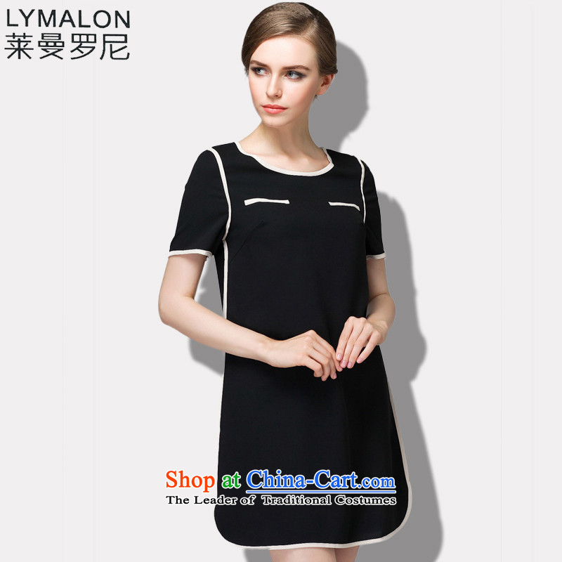 The lymalon lehmann thick, Hin thin 2015 Summer new high-end western thick m maximum code women increased lace short-sleeved dresses 1521 Black XL