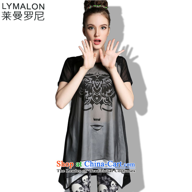 The lymalon2015 lehmann summer new high-end western thick mm maximum code to increase women's loose short-sleeved T-shirt color photo 1823 XXL
