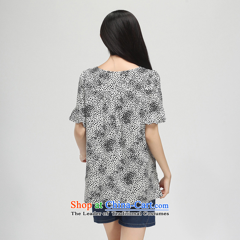 The representative of the water 2015 Women's Summer new fat mm to xl chiffon short-sleeved T-shirt S15XK4784 female black & white point of water (SHUIMIAO XXL,) , , , shopping on the Internet