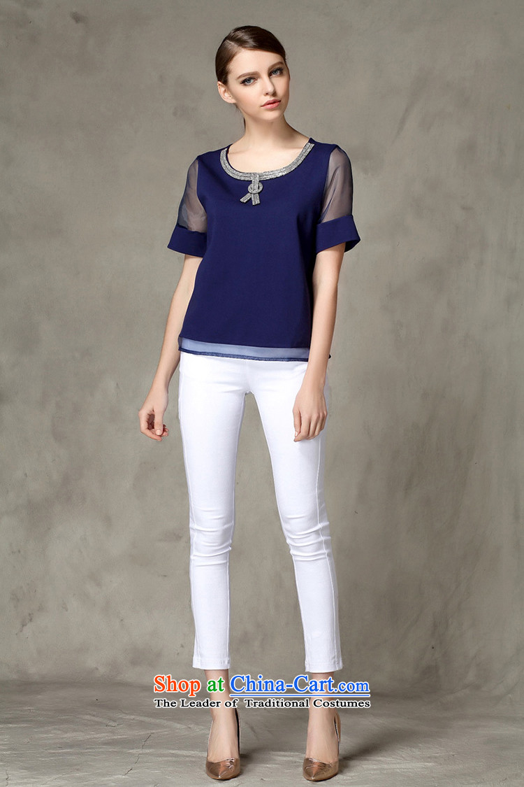 The Europe and improving access for larger women's summer new thick mm europe elegant parquet drill root of T-shirt loose video thin short-sleeved T-shirt with round collar 1336 Blue XXXL picture, prices, brand platters! The elections are supplied in the national character of distribution, so action, buy now enjoy more preferential! As soon as possible.