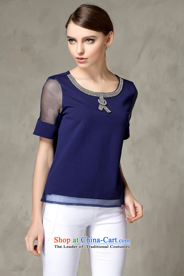The Europe and improving access for larger women's summer new thick mm europe elegant parquet drill root of T-shirt loose video thin short-sleeved T-shirt with round collar 1336 Blue XXXL picture, prices, brand platters! The elections are supplied in the national character of distribution, so action, buy now enjoy more preferential! As soon as possible.