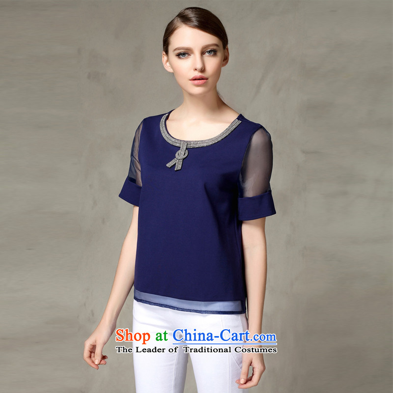 The Europe and improving access for larger women's summer new thick mm europe elegant parquet drill root of T-shirt loose video thin short-sleeved T-shirt with round collar 1336 Blue XXXL, MUFUNA improving access () , , , shopping on the Internet