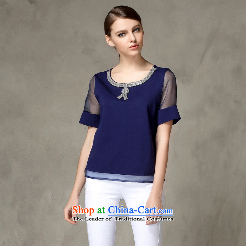 The Europe and improving access for larger women's summer new thick mm europe elegant parquet drill root of T-shirt loose video thin short-sleeved T-shirt with round collar 1336 Blue XXXL, MUFUNA improving access () , , , shopping on the Internet