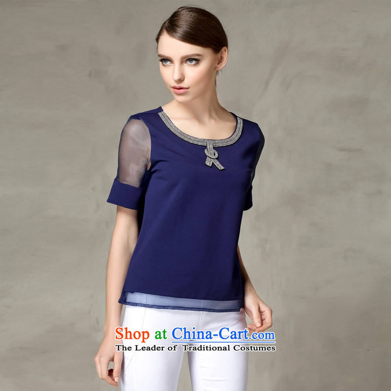 The Europe and improving access for larger women's summer new thick mm europe elegant parquet drill root of T-shirt loose video thin short-sleeved T-shirt with round collar 1336 Blue XXXL, MUFUNA improving access () , , , shopping on the Internet