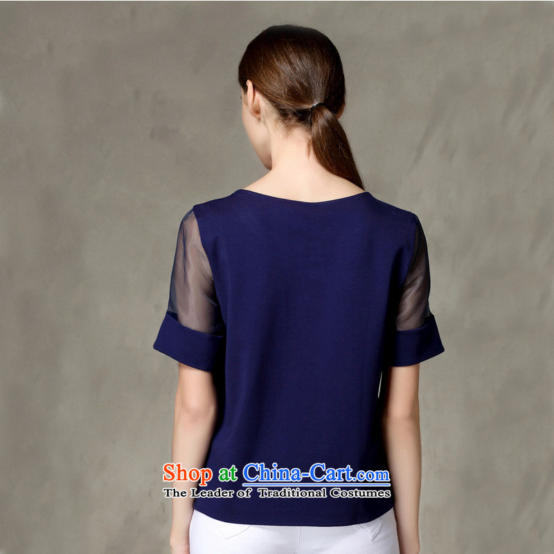 The Europe and improving access for larger women's summer new thick mm europe elegant parquet drill root of T-shirt loose video thin short-sleeved T-shirt with round collar 1336 Blue XXXL, MUFUNA improving access () , , , shopping on the Internet