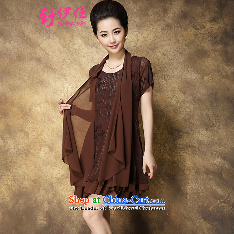 Schui Sze high-end atmospheric summer code female middle-aged ladies dress ironing drill gauze cuff leave two multi-layer under forming the skirt elegance is simple and classy tide brown XXXL, schui see (shuyishi) , , , shopping on the Internet