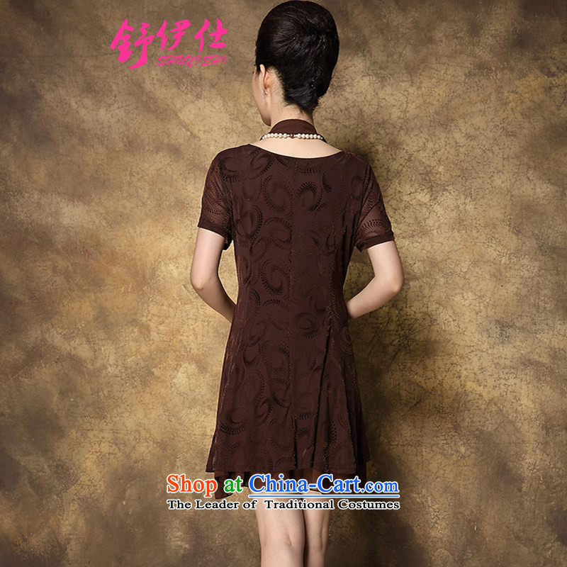 Schui Sze high-end atmospheric summer code female middle-aged ladies dress ironing drill gauze cuff leave two multi-layer under forming the skirt elegance is simple and classy tide brown XXXL, schui see (shuyishi) , , , shopping on the Internet