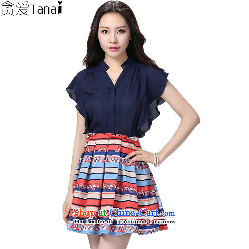 Coveted new summer 2015 mm thick stitching to xl short-sleeved blouses and snow woven dresses 2205 dark blue?XL