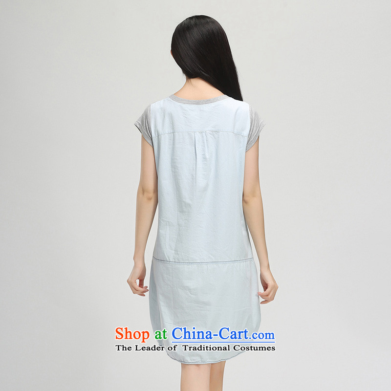 The representative of the water with the 2015 Summer new fat mm to xl short-sleeved denim dress S15XY5065 cowboy lan , L water (SHUIMIAO representatives) , , , shopping on the Internet