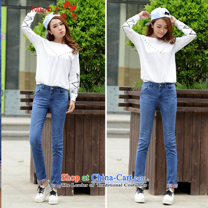 Large meiby female wild spring and summer new construction side 9 Female Straight Leg jeans female 9 shorts 6,512 light blue 28, of meiby () , , , shopping on the Internet