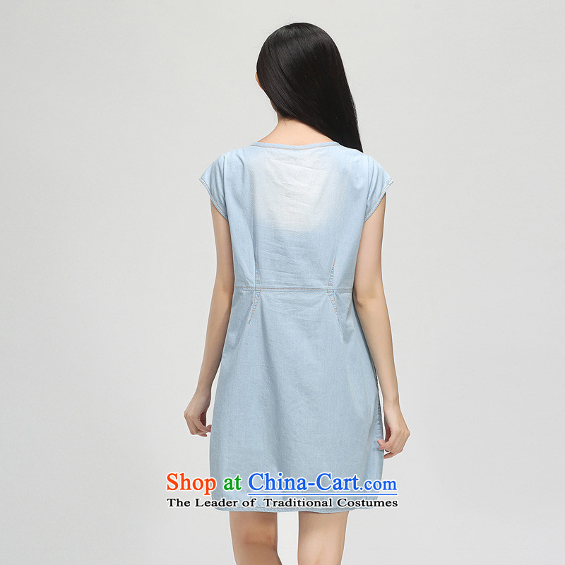 The representative of the water in the summer of 2015, replacing the new 200 catties larger female cowboy short-sleeved dresses S15XY5043 cowboy, female skirts , L water (SHUIMIAO representatives) , , , shopping on the Internet