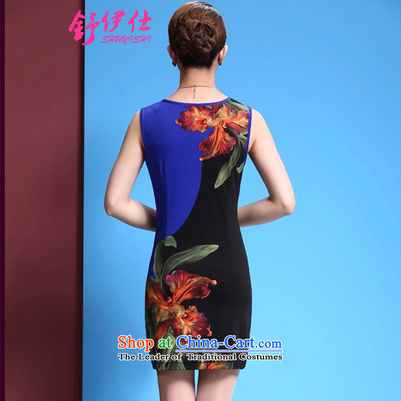 Schui Sze Summer High-end Suit Large Character     code short-sleeved timelessly elegant stylish load to the mother dresses vest two kits banquet party Cardigan Yi Po blue XXL, schui see (shuyishi) , , , shopping on the Internet