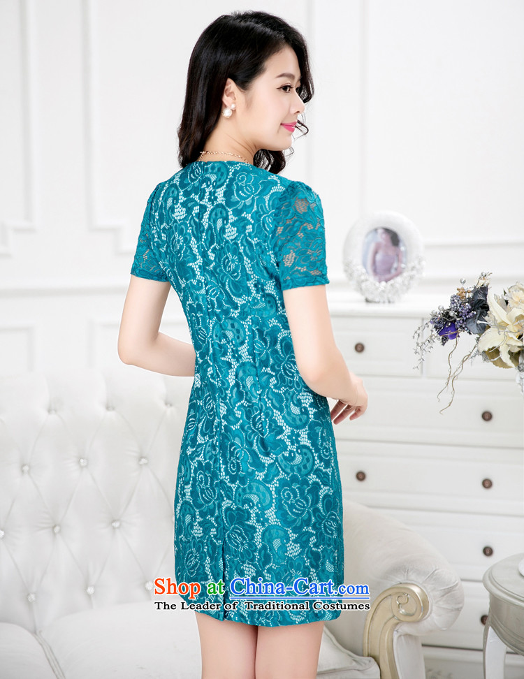 Shinu bathing in the  new summer 2015 Korean version older Fat MM large Sau San female lace biological mother air quality short-sleeved dresses Z140 lake blue XL Photo, prices, brand platters! The elections are supplied in the national character of distribution, so action, buy now enjoy more preferential! As soon as possible.