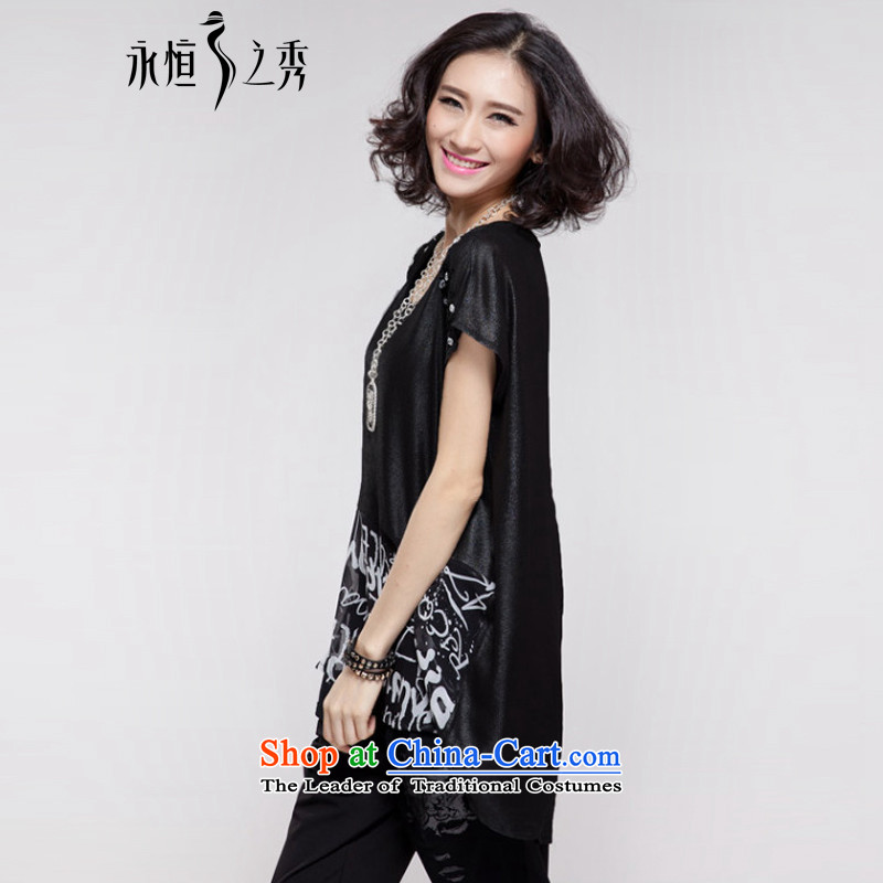 The Eternal-soo to xl female chiffon shirt thick sister 2015 Summer new product expertise, Hin thick mm thin, long loose stamp in false two t-shirts are small black (125-150 code can penetrate), the burden of the Eternal Soo , , , shopping on the Internet
