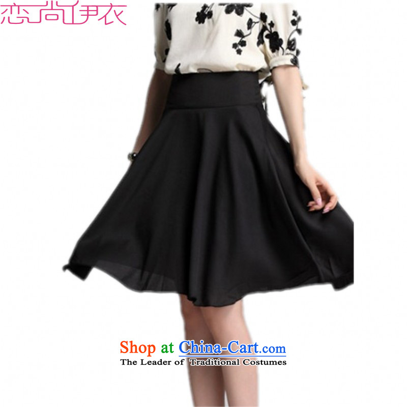 Slim Connie plus hypertrophy code Yi New Summer 2015 Korean large fifth cuff round-neck collar embroidered dress really two kits of the body in the skirt-sleeved T-shirt and black shirt skirt kit 2 feet 3 XL waist slim Connie shopping on the Internet has