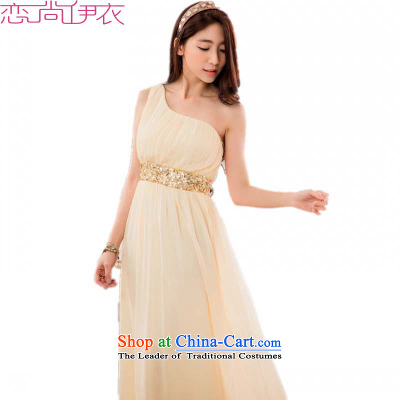 C.o.d. 2015 new stylish single shoulder higher waist video thin nail pearl chiffon dress long evening dresses dresses larger hosted a long skirt thick m green XL approximately 120-140, land is of Yi , , , shopping on the Internet